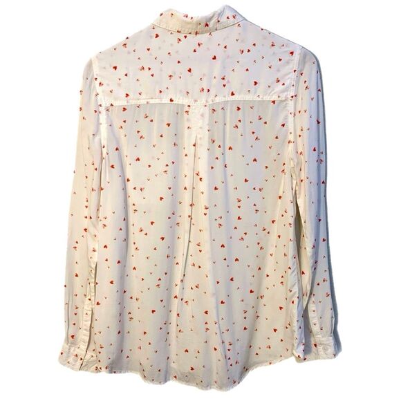 BEACH LUNCH LOUNGE Heart Button Up Shirt SP White Red Heart Pattern Long Sleeve. - Picture 2 of 9